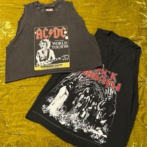 VTG Lot Gray Paper Thin 2005 AC/DC TOUR ‘88, Black Sabbath crop band shirt small